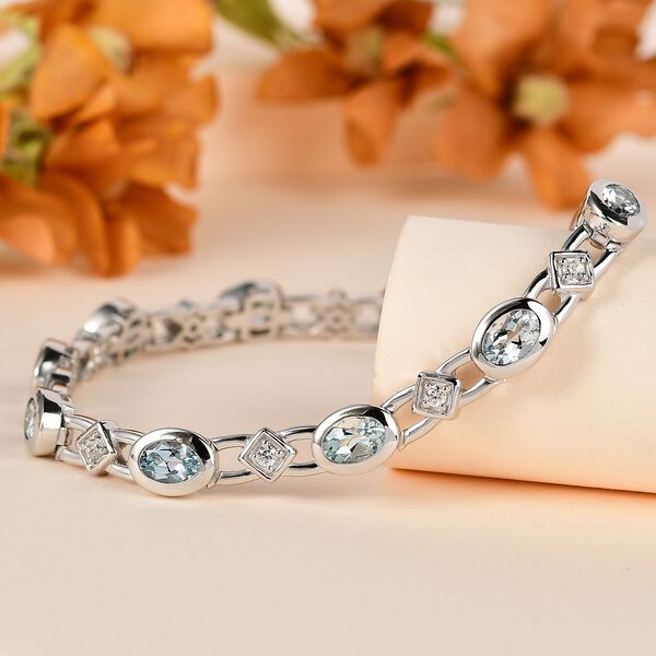AA Aquamarin, Wei&szlig;er Zirkon Armband ca. 19 cm 925 Silber rhodiniert ca. 4,82 ct. image number 2