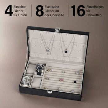 Premium Schmuckbox mit Silberpoliertuch, 32x20x8,7 cm, Schwarz