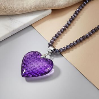 2er Set - Lila Herz Anh&auml;nger und beads Halskette mit  Varioclip-Verschluss, ca. 50 cm