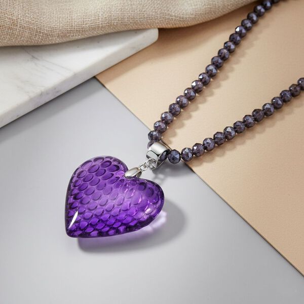 2er Set - Lila Herz Anh&auml;nger und beads Halskette mit  Varioclip-Verschluss, ca. 50 cm image number 1