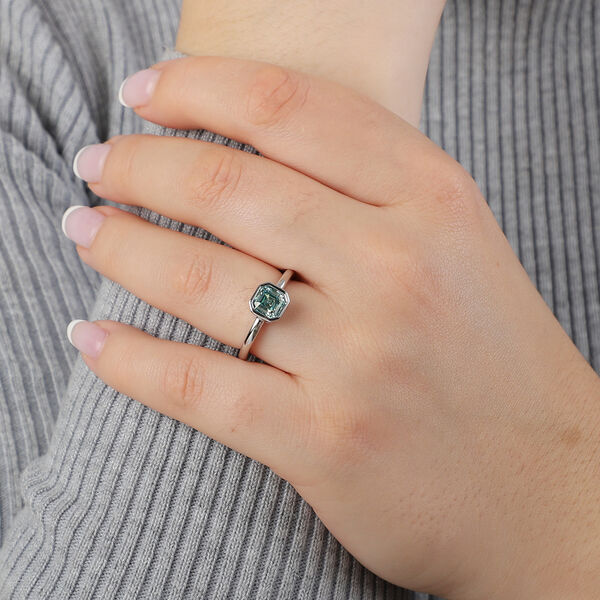 Blauer Moissanit Solitär Ring 925 Silber Rhodium-Überzug image number 2