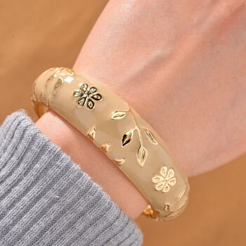 Armreif mit Emaille-Bl&uuml;tendekor, ca. 19 cm ca. 60,00g, gelb