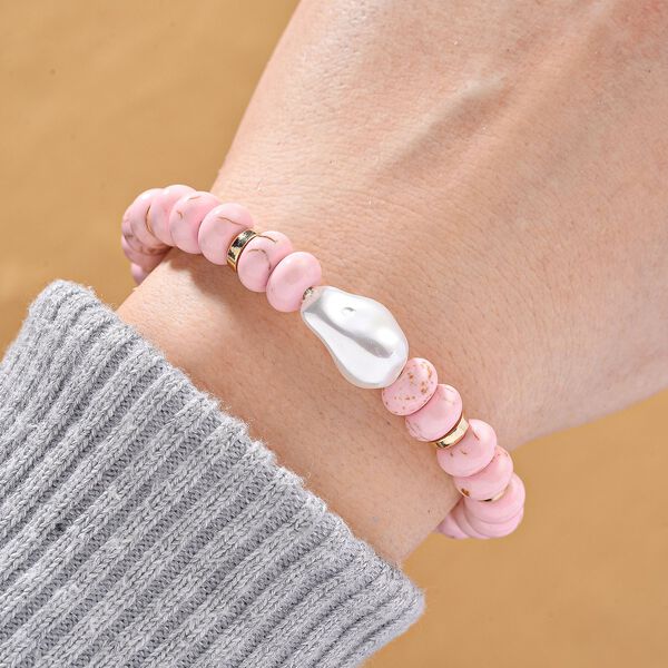 Weiße Muschelkernperle, Almandin Armband,  ca. 18 cm + 5 cm Extender, goldfarben image number 2