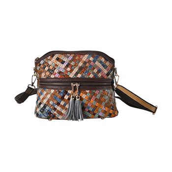 Chaos by Elsie - 100% gewebter Echtleder Crossbody Tasche mit RFID schutz, 25x21x10 cm, dunkel