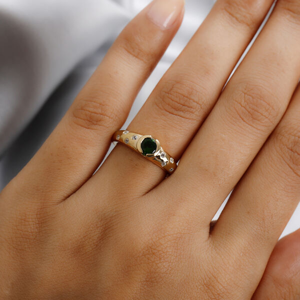 Nat&uuml;rlicher Chromdiopsid und Zirkon Ring 925 Silber vergoldet  ca. 0,68 ct image number 3