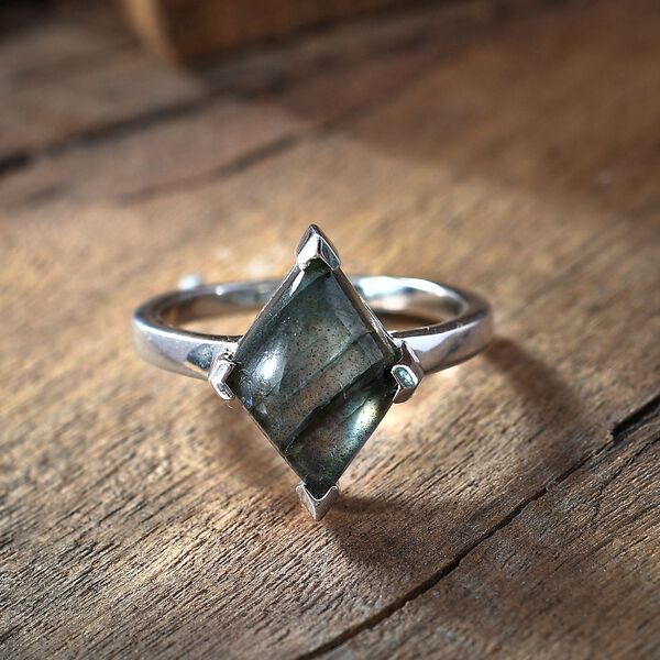 Labradorit Ring, Nickelfreies Messing (Größe 17.00) ca. 4.77 ct image number 2