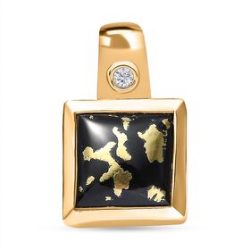 Tucson Exklusive- Goldenite, Weißer Zirkon Anhänger 925 Silber 750 Gelbgold Vermeil ca. 2.61 ct