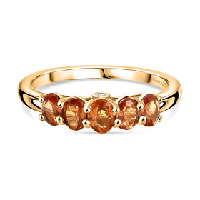 D'Joy AA Orange Saphir, Weißer Diamant Ring 925 Silber 750 Gelb Vergoldet (Größe 18.00) ca. 1,28 ct