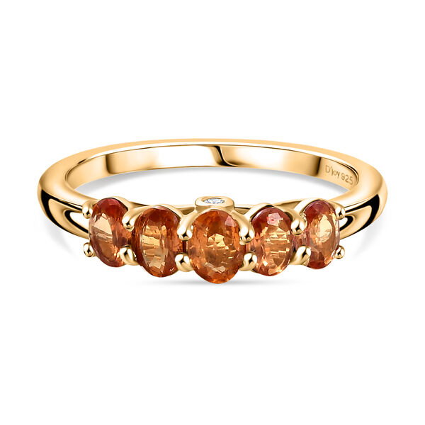 D'Joy AA Orange Saphir, Wei&szlig;er Diamant Ring 925 Silber 750 Gelb Vergoldet (Gr&ouml;&szlig;e 18.00) ca. 1,28 ct image number 0