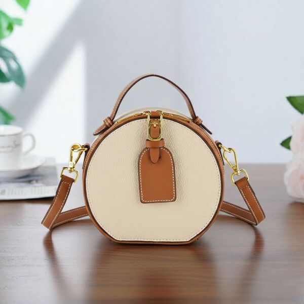 Echtleder Crossbody Tasche, 11x8x16cm, Beige Braun image number 1