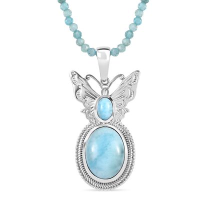 AAA Larimar Anh&auml;nger mit Kette ca. 50 cm + 5 cm Extender, 925 Silber rhodiniert ca. 52.50 ct