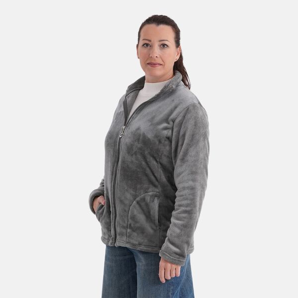 LA MAREY Jacke aus Samt mit Rei&szlig;verschluss, Gr&ouml;&szlig;e L/XL, Grau image number 3