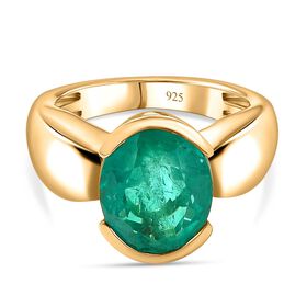 Smaragd-Quarz-Triplette Ring, 925 Silber Gelbgold Vermeil, (Größe 21.00) ca. 5.46 ct