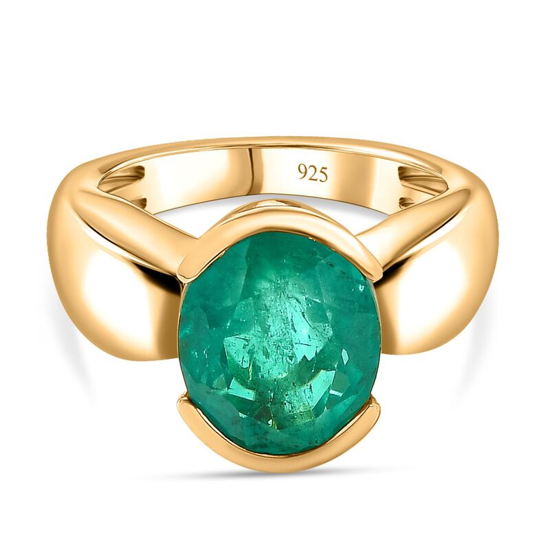 Smaragd-Quarz-Triplette Ring, 925 Silber Gelbgold Vermeil, (Größe 21.00) ca. 5.46 ct image number 0