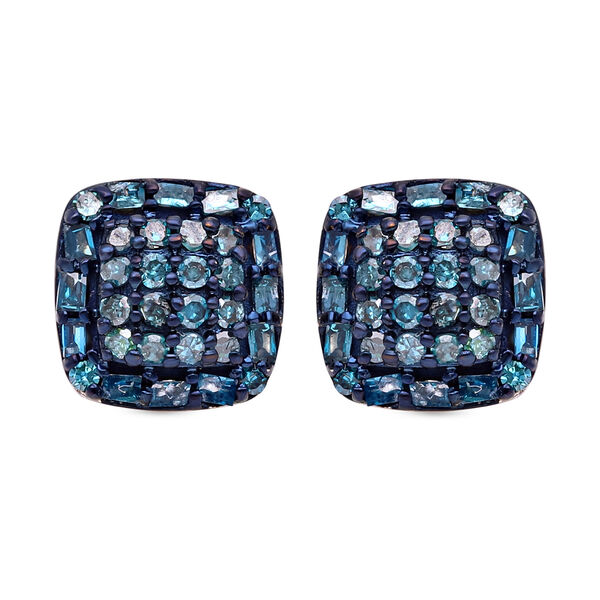 Blaue Diamant Ohrringe, 925 Silber platiniert, ca. 0.33 ct