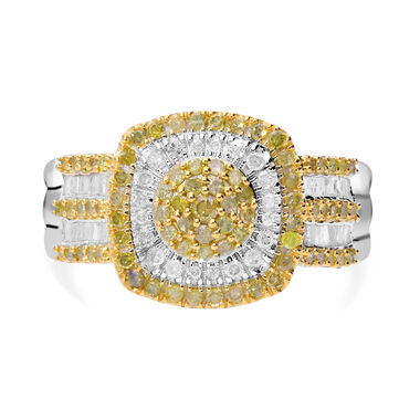 Gelber Diamant, Weißer Diamant Ring 925 Silber platiniert (Größe 17.00) ca. 1.00 ct