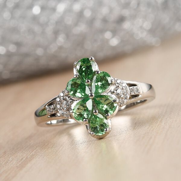 AAA Tsavorit Granat Ring 925 Silber Platin-&Uuml;berzug image number 2