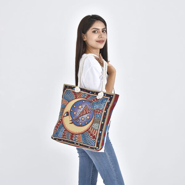 Jacquard gewebte Jute-Tasche mit Mond Design, 42x34 cm, Mond image number 2