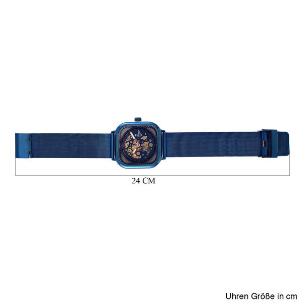 GENOA TIME V2 42mm Automatische Mechanikuhr - Schwarzes hohles Zifferblatt, Geh&auml;use aus Legierung mit IPS-Beschichtung, Edelstahl-Mesh-Armband, 3 ATM wasserdicht, Reiner Edelstahl, 8.5 cm, blau image number 8