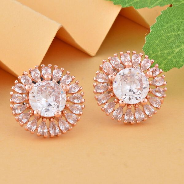 Wei&szlig;e Zirkonia Ohrringe, Messing ros&eacute;farben image number 2