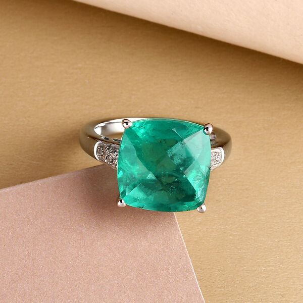 Smaragd-Triplett-Quarz und wei&szlig;er Zirkon-Ring, 925 Silber platiniert  ca. 7,42 ct image number 2