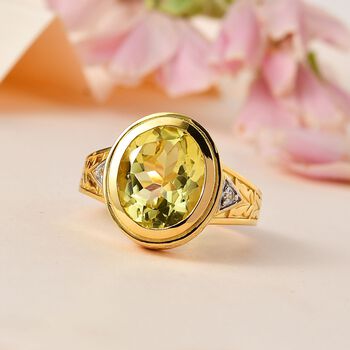 AAA Ouro Verde Quarz und Zirkon Ring, ca. 4,48 ct.