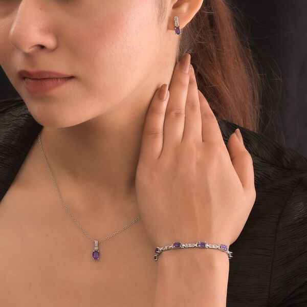 3er Set, afrikanische Amethyst Ohrringe, Armband, Anhänger mit Kette, Edelstahl, ca. 7.28 ct image number 3