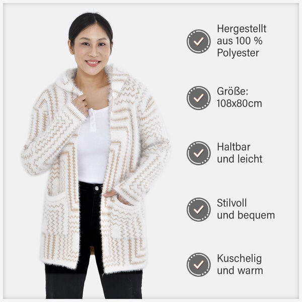 Winter Cardigan mit Kapuze, weiß- und pfirsischfarben image number 6
