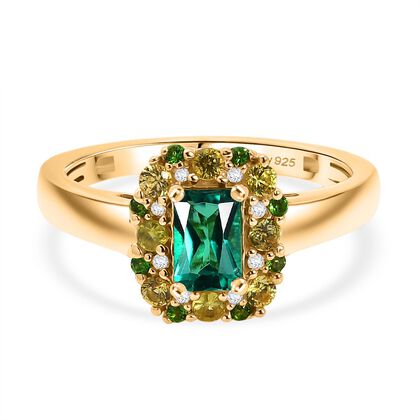 D'joy AAA Lab Created Kolumbianischer Smaragd, Gelber Saphir Ring 925 Silber 750 Gelbgold Vermeil (Gr&ouml;&szlig;e 19.00) ca. 0.94 ct