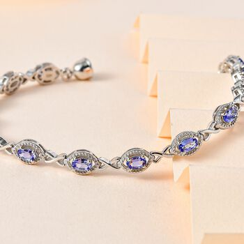Tansanit Armband ca. 19 cm 925 Silber platiniert ca. 2,96 ct.
