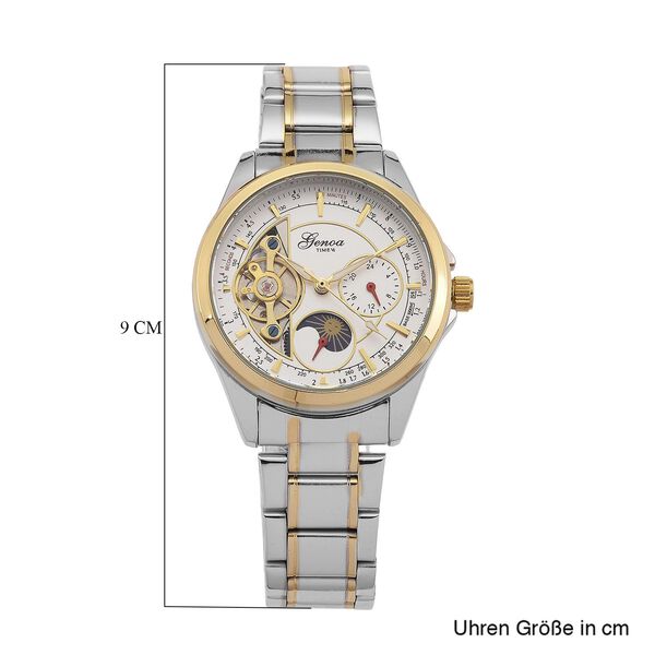 GENOA TIME V2 - Automatik-Armbanduhr, Mechanisches Uhrwerk, Edelstahlarmband, bicolor, Wei&szlig;es Zifferblatt, 36 mm image number 8