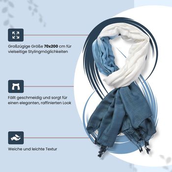 Ombre-Schal mit Quasten aus Poly-Seide-Modal, 70x200 cm, Dunkelblau