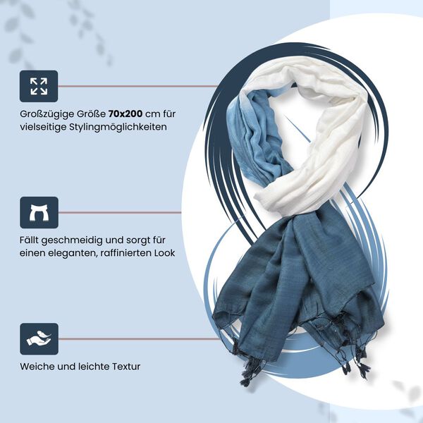 Ombre-Schal mit Quasten aus Poly-Seide-Modal, 70x200 cm, Dunkelblau image number 4