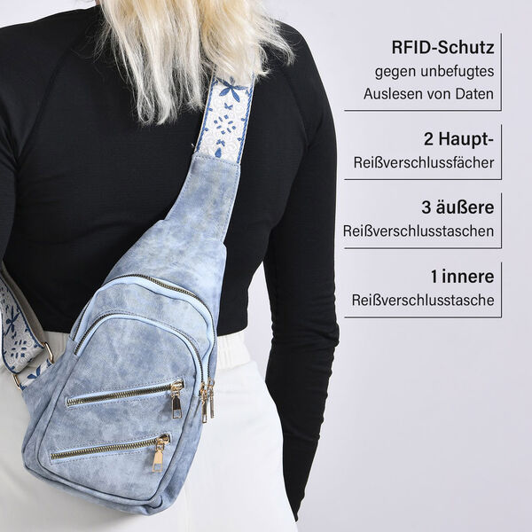 Rucksack aus Nylon mit RFID-Schutz, 19x8x32 cm, Blau image number 3