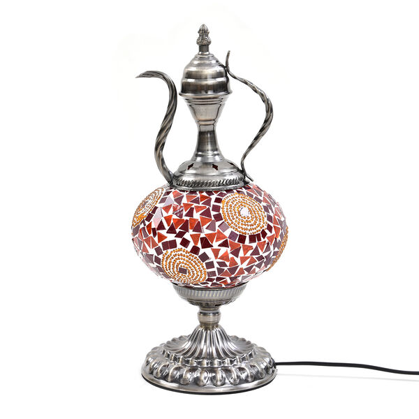 Handgefertigte, orientalische Mosaikglas Tischlampe in Weinkrugform, Größe 18x18x34 cm, Kreise rot image number 0