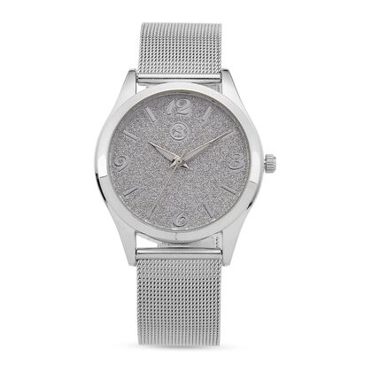 STRADA Stardust Zifferblattuhr mit japanischem Uhrwerk und silberfarbenem 316L Edelstahl -Mesh-Armband