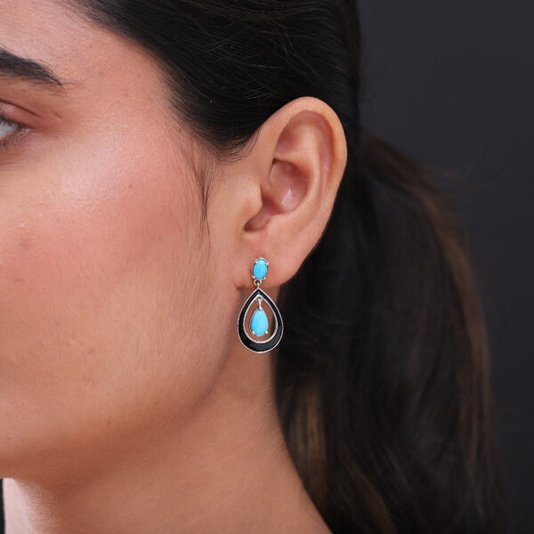 Nat&uuml;rliche Sleeping Beauty T&uuml;rkis emaillierte Ohrh&auml;nger in Silber image number 3