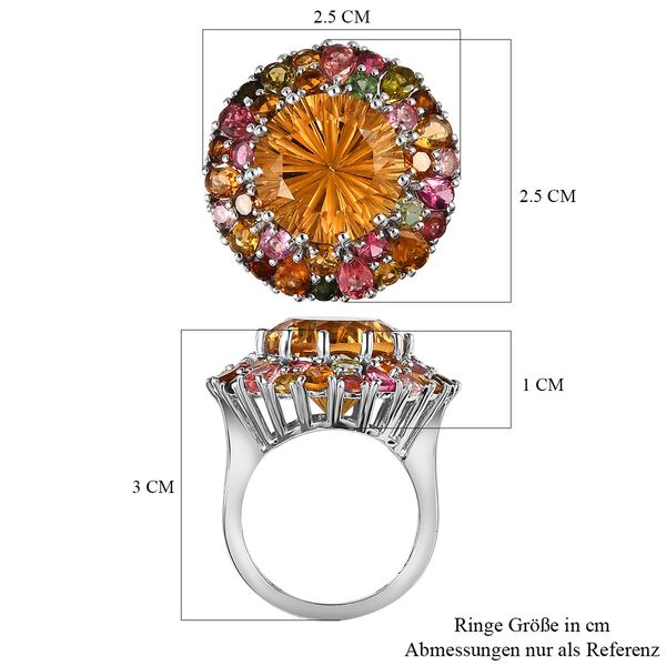 Citrin Ring im Hanabi-Schliff und natürlichem mehrfarbigem Turmalin - 11,42 ct. image number 7