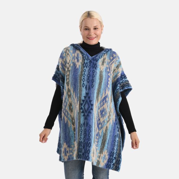  La Marey signature Printed pattern with hoodie ponchos image number 4