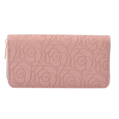Lange Brieftasche aus naturfreundlichem Kunstleder, 19x2.5x10cm, florales Muster, rosa