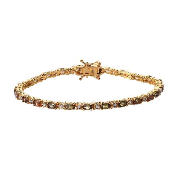 Nat&uuml;rliches Jenipapo Andalusit und wei&szlig;es Zirkon Armband, ca. 19 cm, 925 Silber Gelbgold Vermeil ca. 6.02 ct