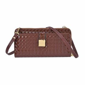 CLOSE OUT - gewebter Crossbody glänzend Tasche, Multifächer, 20x10 cm, Kaffee