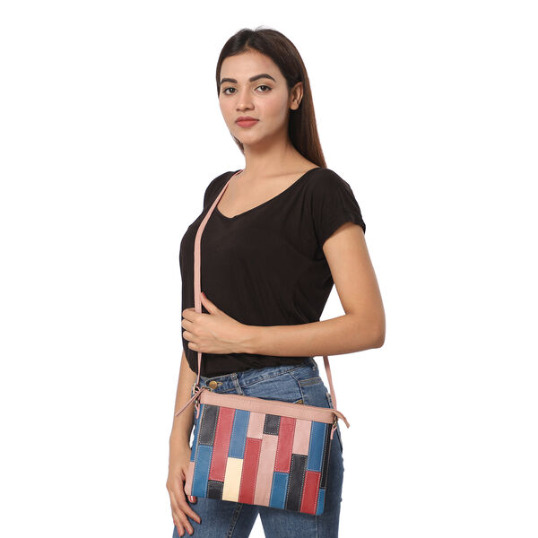 100% echte Leder Patchwork Umh&auml;ngetasche, Rosa image number 2