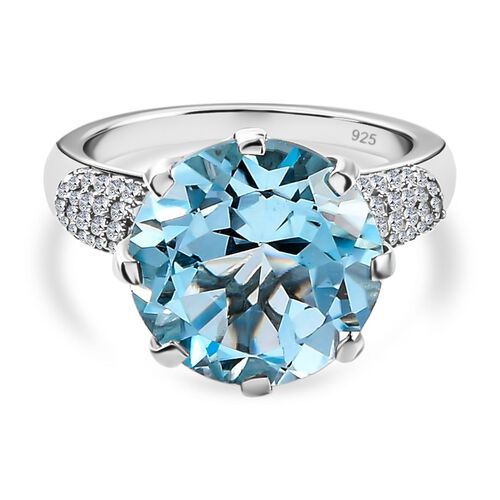 Himmelblauer Topas und weißer Zirkon Ring, 925 Silber platiniert (Größe 16.00) ca. 7.95 ct image number 0