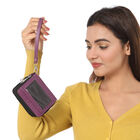 Geldbörse aus 100% echtem Leder mit RFID schutz, Dual-Reißverschluss abnehmbarem Riemen, 11x7.5x4.5 cm, Violett image number 1