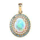 AA Natürlicher, äthiopischer Welo Opal, Paraiba-Apatit Anhänger 925 Silber 750 Gelbgold Vermeil ca. 3.02 ct