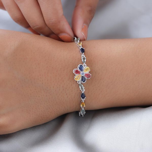 Mehrfarbig Saphirr-Armband, ca. 19 cm, 925 Silber platiniert ca. 5.44 ct image number 3