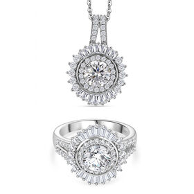 Moissanit Anhänger mit 50cm Kette und Ring