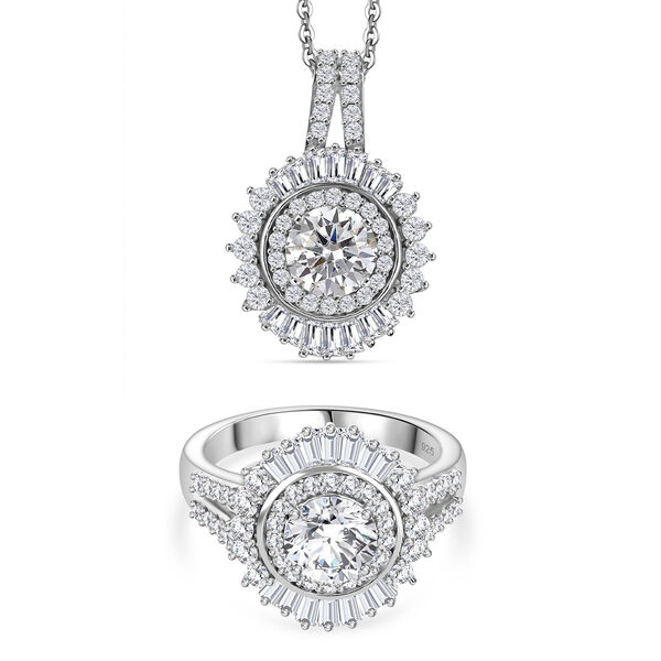 Moissanit Anhänger mit 50cm Kette und Ring image number 0