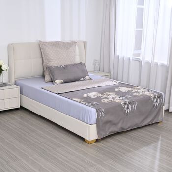 Bettw&auml;sche-Set 6tlg. &ndash; Blumendesign, grau